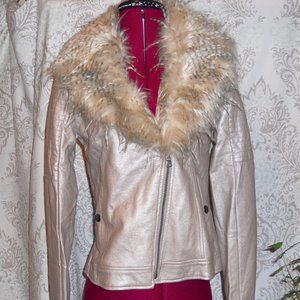 Jessica Simpson Girls 16 Champagne Color Faux Leather Moto Jacket